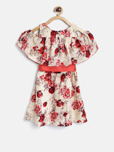 Girls Cold Shoulder Floral Printed dress with Belt